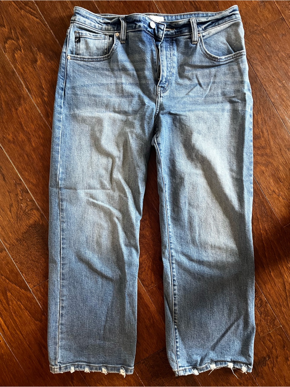 KanCan Melissa High Rise Slim Wide Leg Light Blue Jeans with Raw Hem